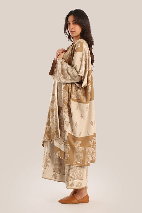 Multi-patterned patchwork jacquard coat